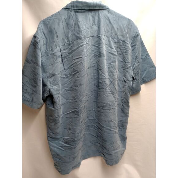 Quicksilver Waterman Shirt Medium Blue Fish Print Button Up Short Sleeve Mens - Picture 4 of 11